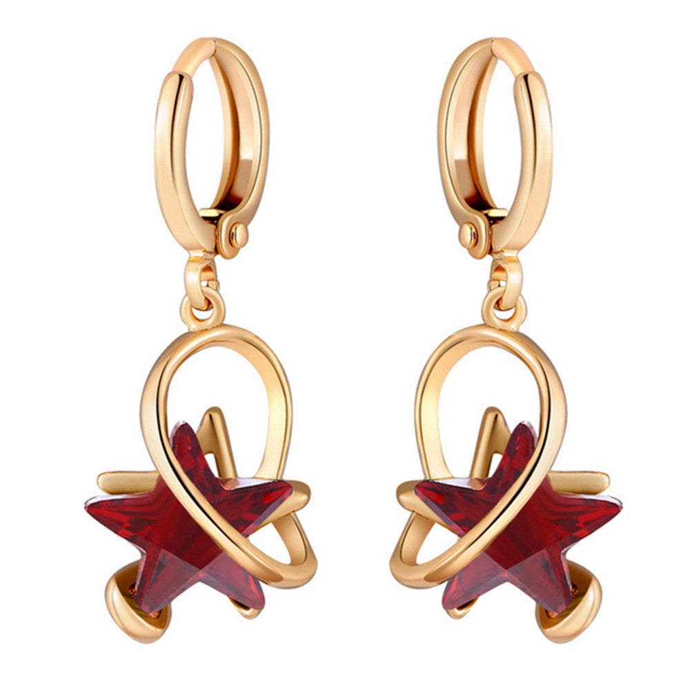 Earrings Five-pointed Star Big Zircon    gold plated red zircon - Mega Save Wholesale & Retail - 1