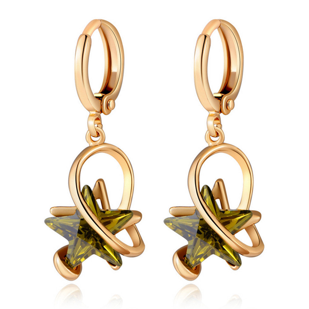 Earrings Five-pointed Star Big Zircon   gold plated green zircon - Mega Save Wholesale & Retail - 1