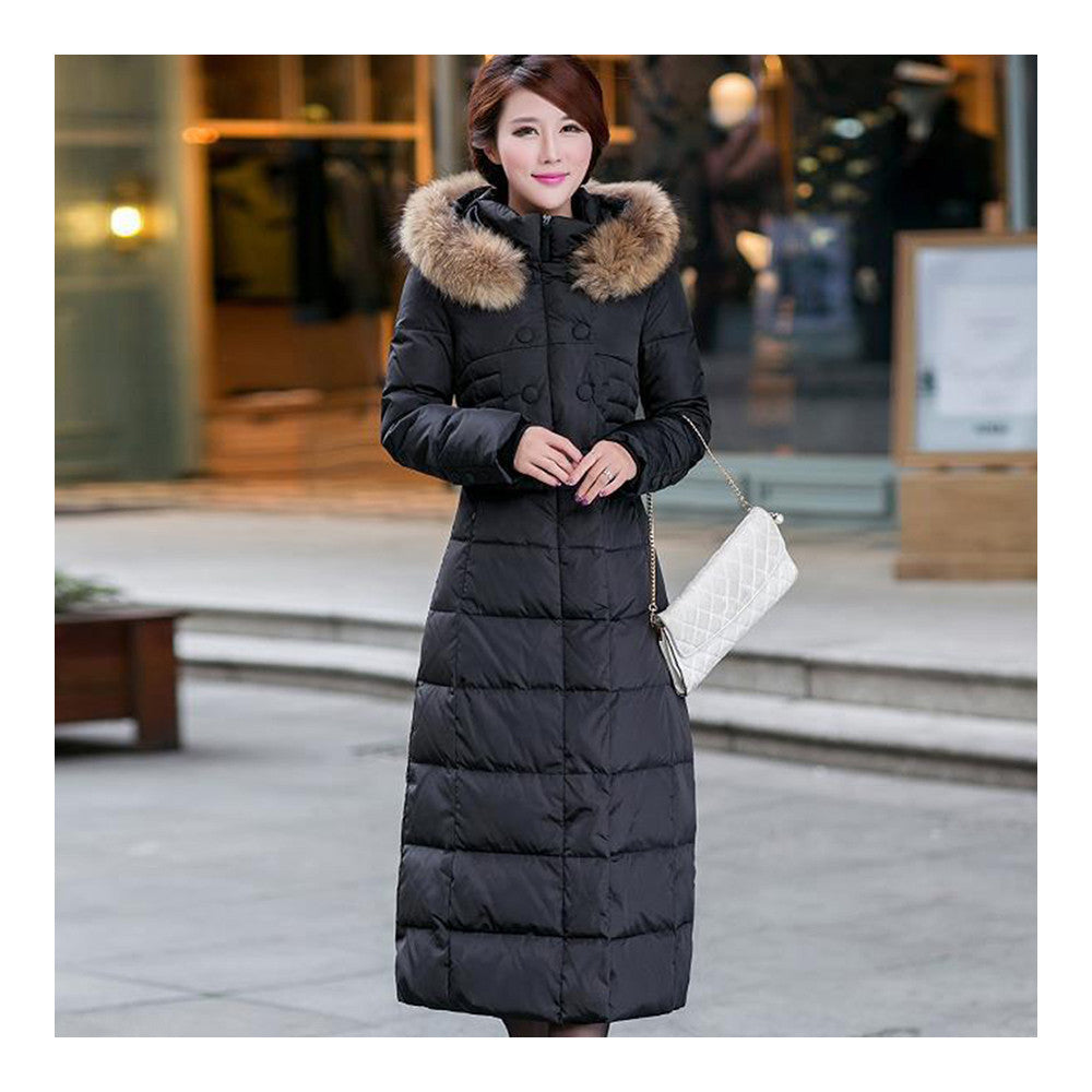 Long Down Coat Plus Size Big Fur Collar Slim Thick    black    S - Mega Save Wholesale & Retail - 1