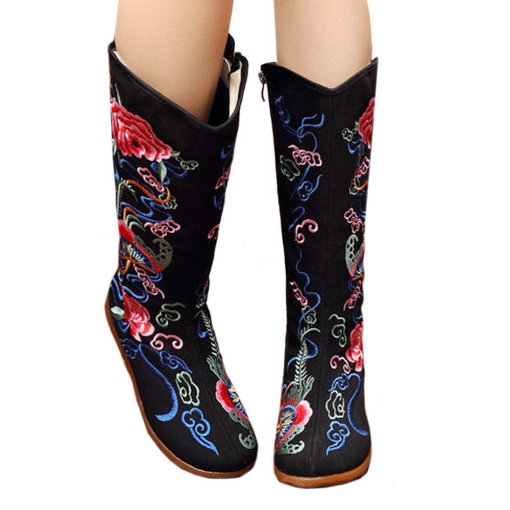 Vintage Beijing Cloth Shoes Embroidered Boots black - Mega Save Wholesale & Retail - 1