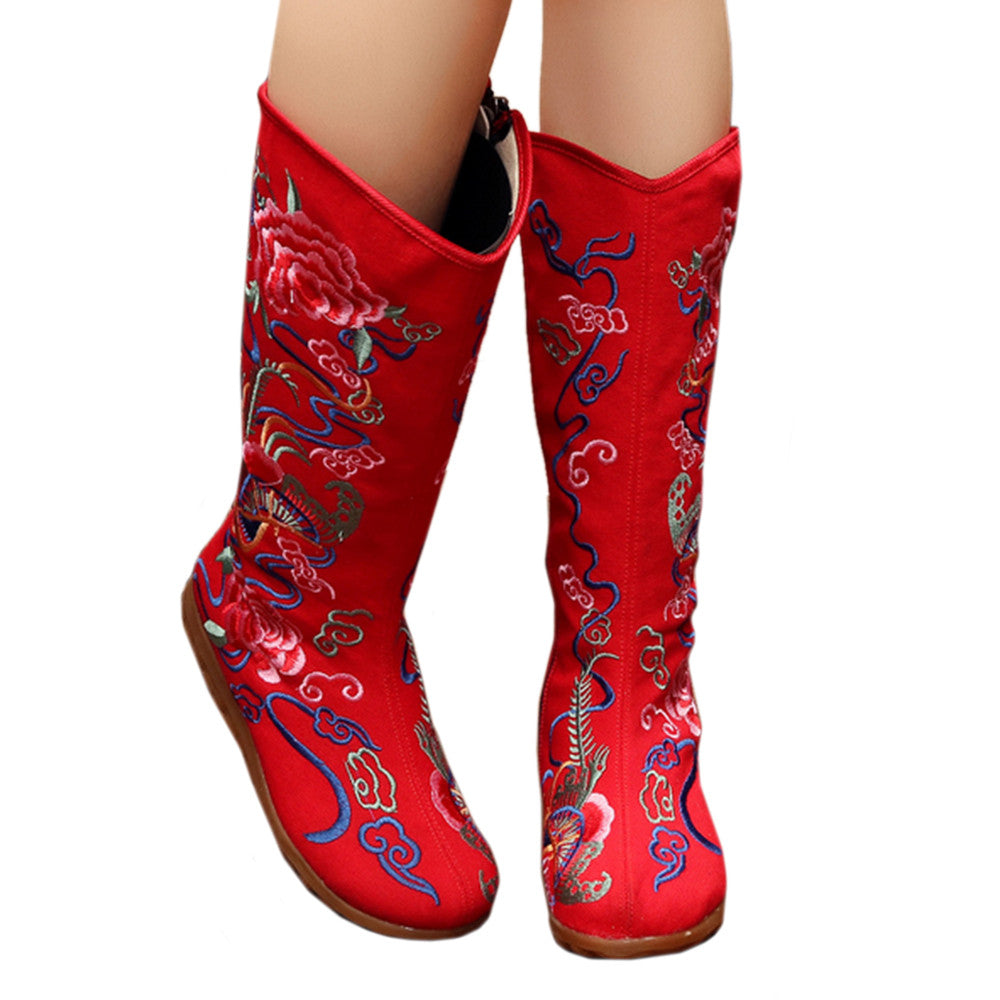 Vintage Beijing Cloth Shoes Embroidered Boots red - Mega Save Wholesale & Retail - 1
