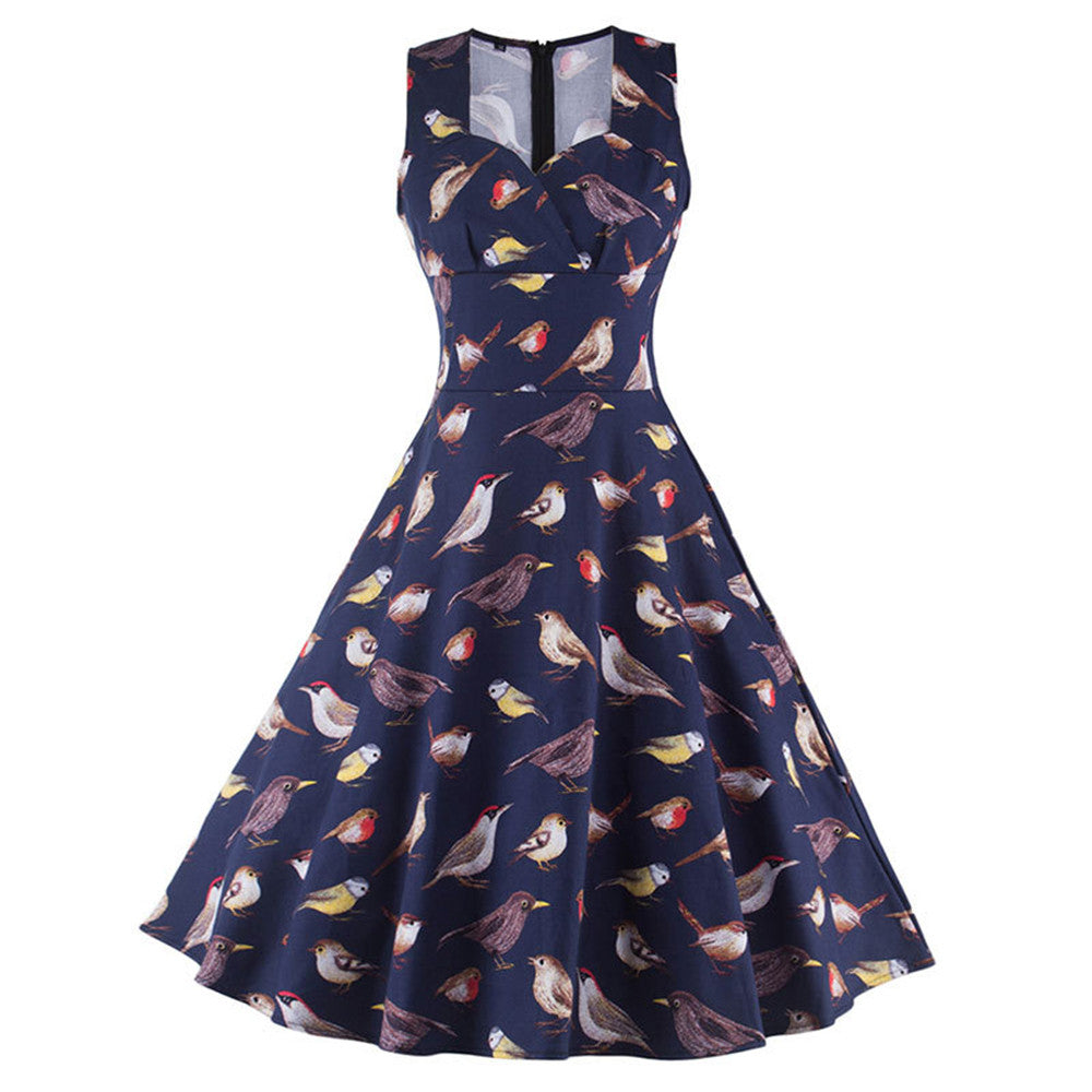 Summer Sleeveless Printing Big Peplum Dress   S - Mega Save Wholesale & Retail - 1