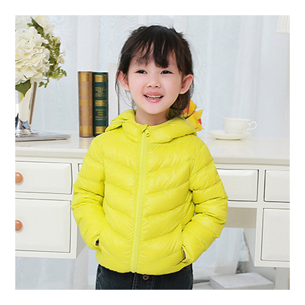 Child Thin Light Stripe Down Coat Warm Hooded Boy Girl   bright yellow   100cm - Mega Save Wholesale & Retail - 1