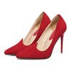 Suede Night Club Pointed Thin High Heel Shoes Low-cut   red  35 - Mega Save Wholesale & Retail