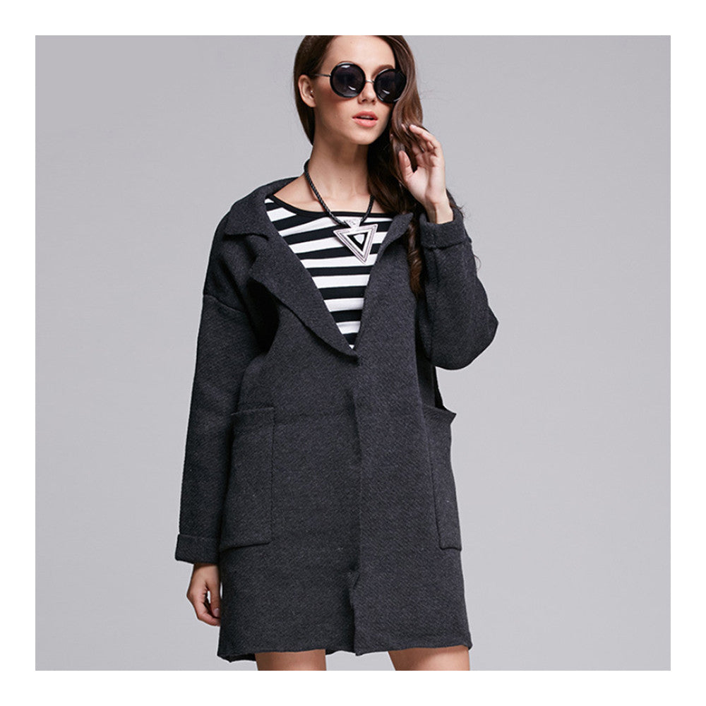 Solid Color Knitwear Loose Tailored Collar - Mega Save Wholesale & Retail - 1