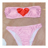Bikini Set Sexy Checks Splicing Heart Shape Beach Swimwear Swimsuit   pink  S - Mega Save Wholesale & Retail