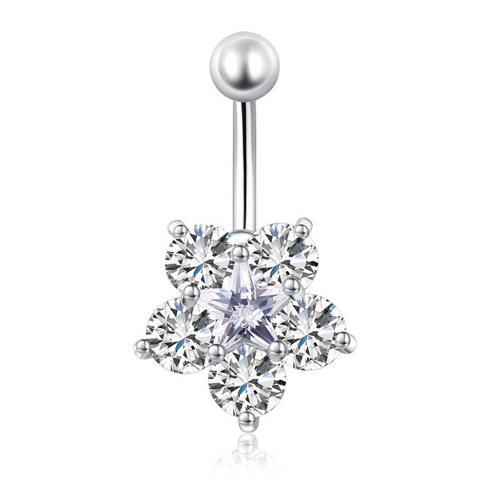 Fashionable Flower Navel Ring   platinum plated white zircon - Mega Save Wholesale & Retail - 1