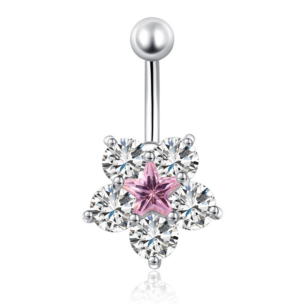 Fashionable Flower Navel Ring   platinum plated pink  zircon - Mega Save Wholesale & Retail - 1