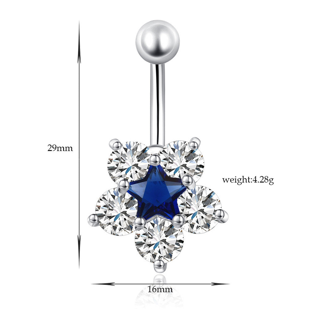 Fashionable Flower Navel Ring    platinum plated blue zircon - Mega Save Wholesale & Retail - 5
