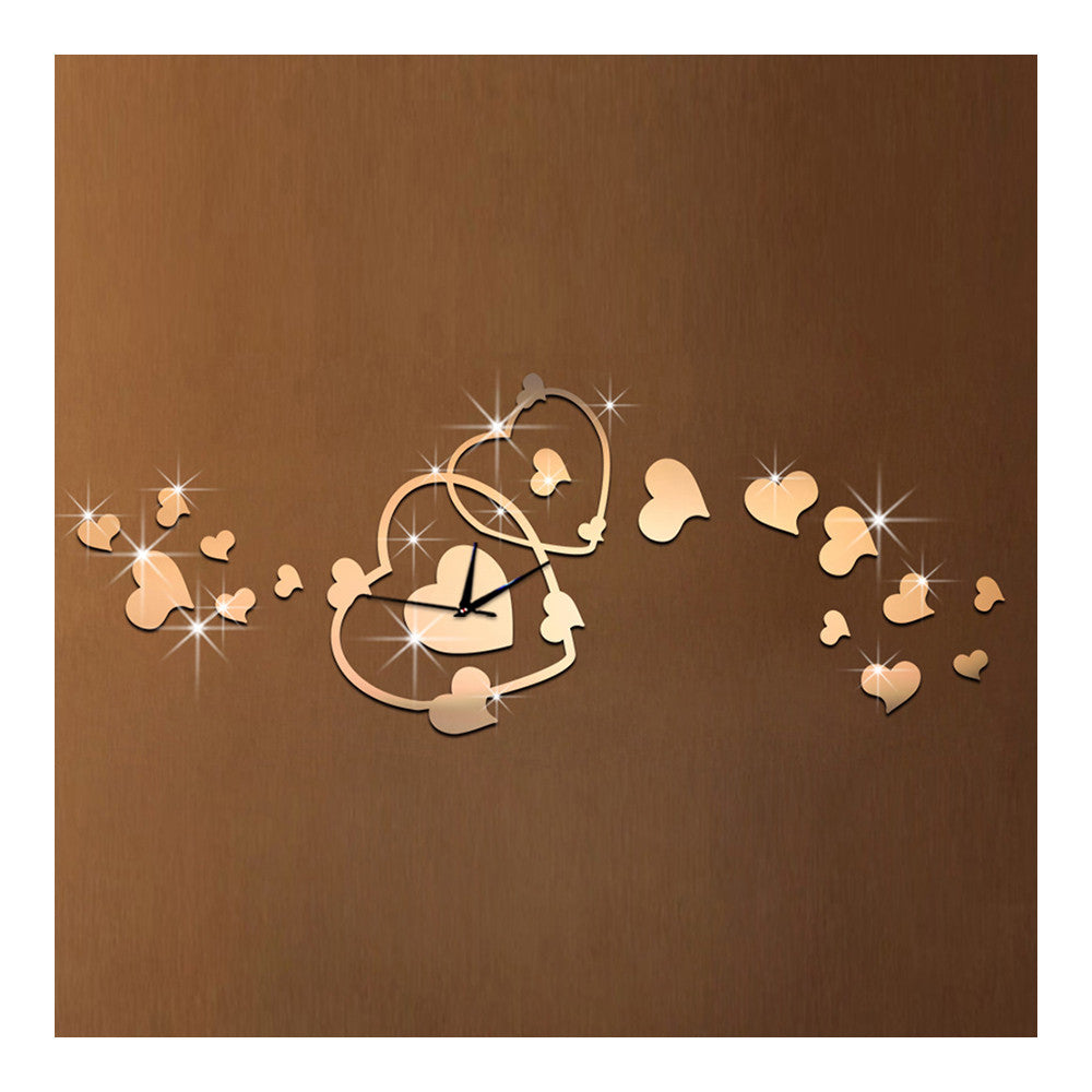 Heart Wall Clock Mirror Quartz DIY Decoration   golden - Mega Save Wholesale & Retail