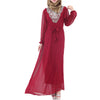 Embroidery Long Sleeve Muslim Long Dress  wine red - Mega Save Wholesale & Retail - 1