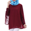 Chiffon Muslim Top Wear Fake 2pcs Suit Slit Shirt   wine red - Mega Save Wholesale & Retail - 2