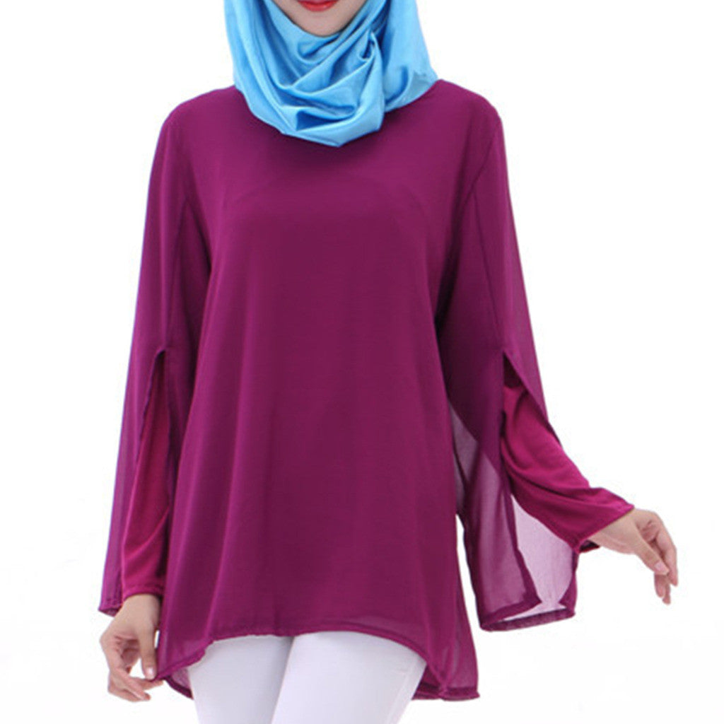 Chiffon Muslim Top Wear Fake 2pcs Suit Slit Shirt  purple - Mega Save Wholesale & Retail - 1