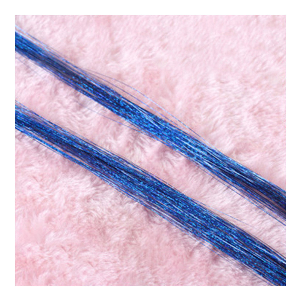 Colorful Bright Hair Extension Laser Golden Silver Wig    sea blue