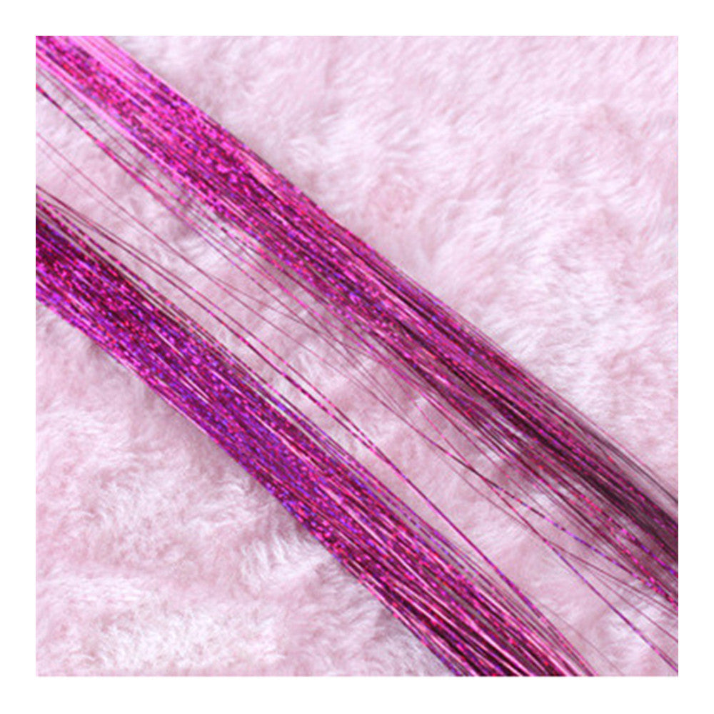 Colorful Bright Hair Extension Laser Golden Silver Wig    rose red