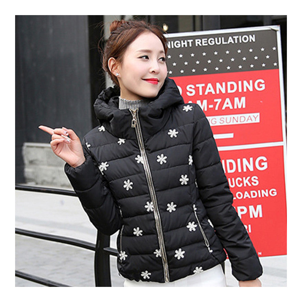 Winter Slim Embroidered Hooded Woman Down Coat   black   M - Mega Save Wholesale & Retail - 1