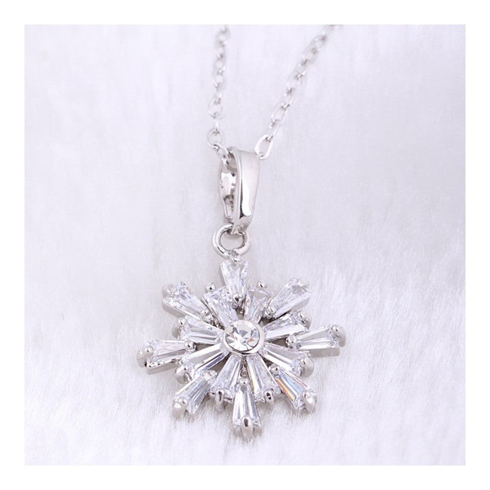 Snowflake Gold Platinum Galvanized Short Sweater Chain Clavicle Necklace   platinum plated white zircon - Mega Save Wholesale & Retail - 1