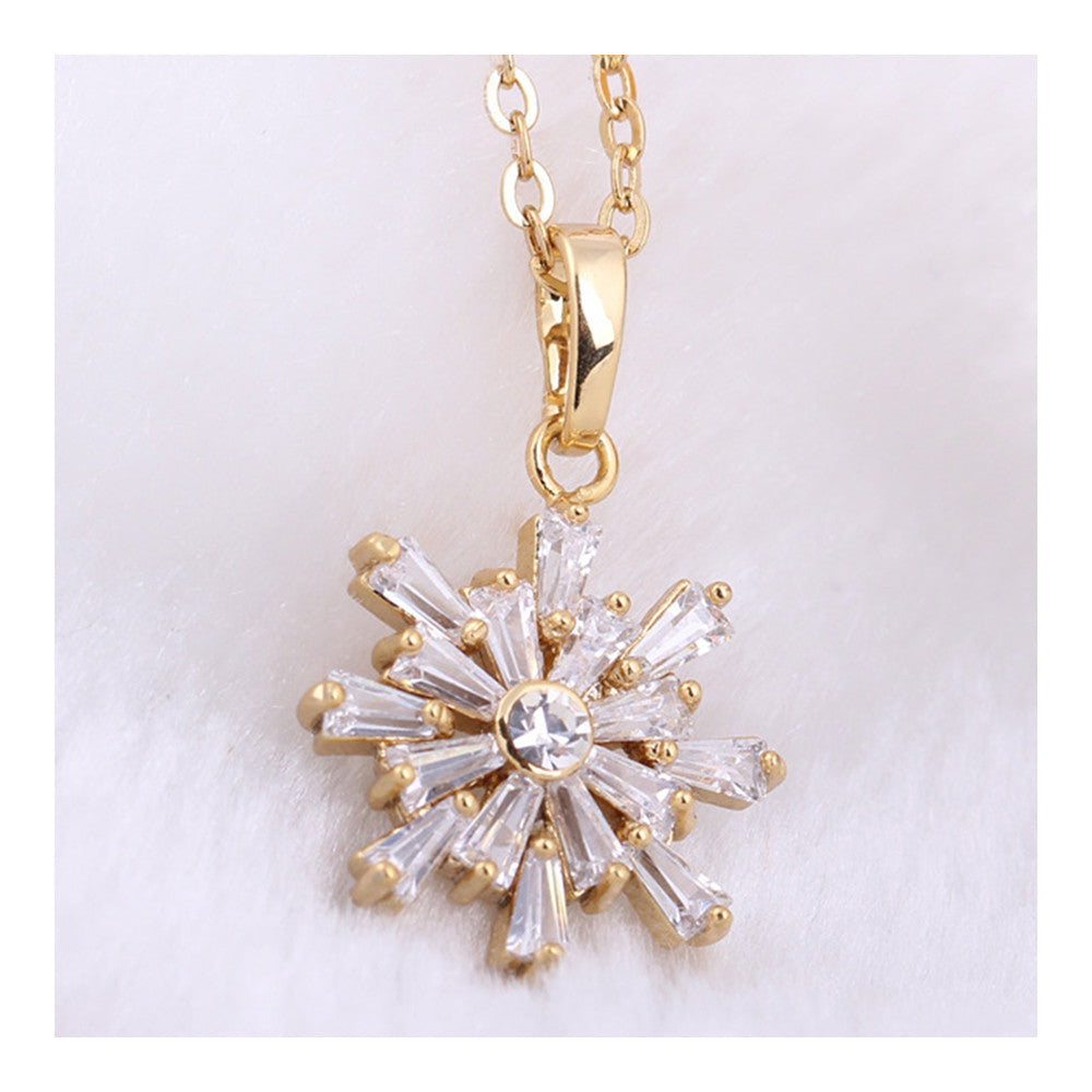 Snowflake Gold Platinum Galvanized Short Sweater Chain Clavicle Necklace   gold plated white zircon - Mega Save Wholesale & Retail - 1