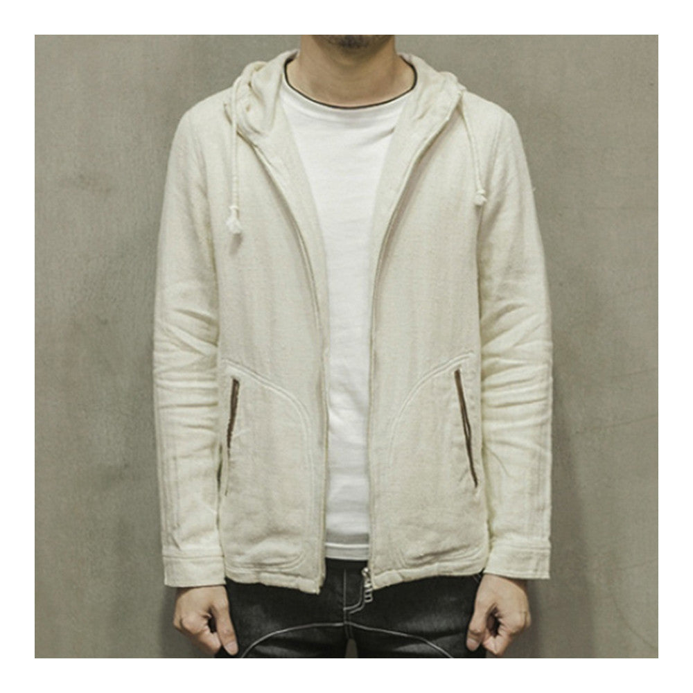 Flax Solid Color Coat Hoodied Jacket Man  S - Mega Save Wholesale & Retail - 1