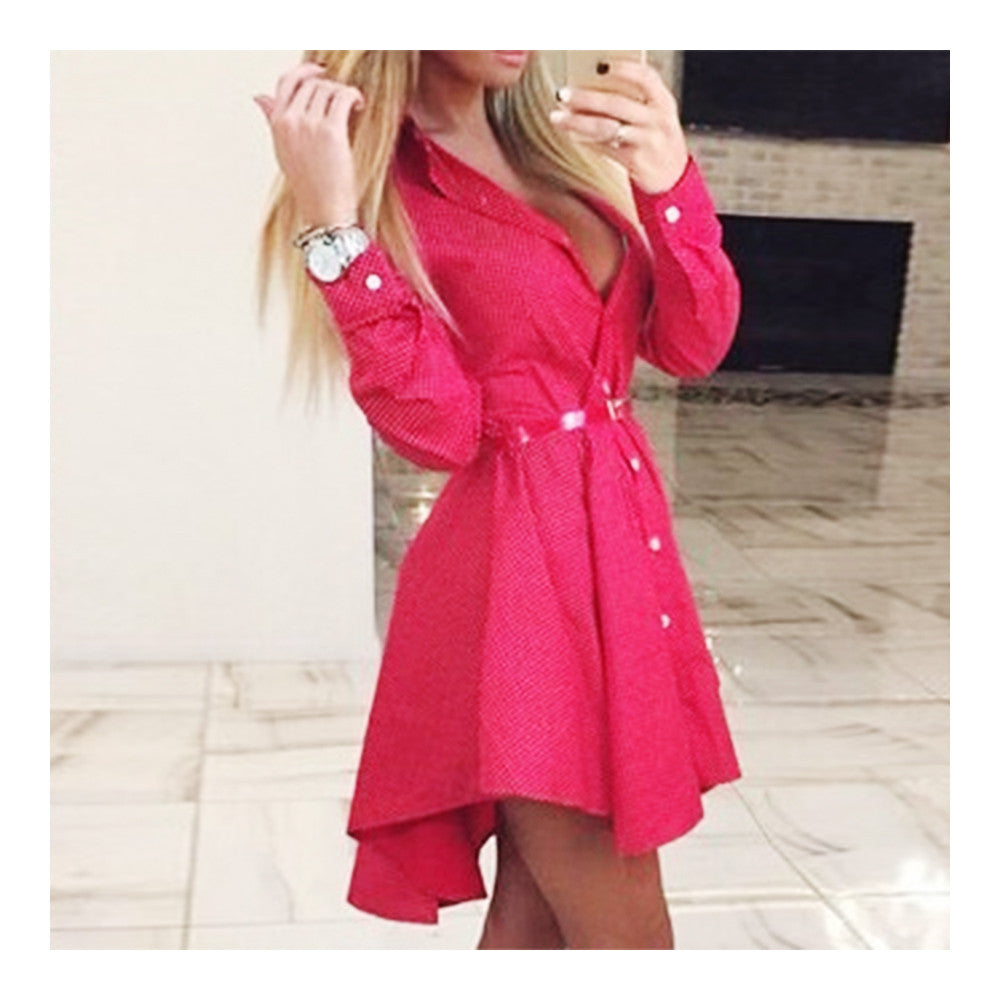 Polka Dot Swallow-tailed Pleated Short Dress   red polka dot   S - Mega Save Wholesale & Retail