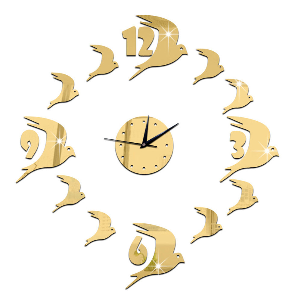 3D Acrylic Wall Clock Swallow Mirror    golden - Mega Save Wholesale & Retail