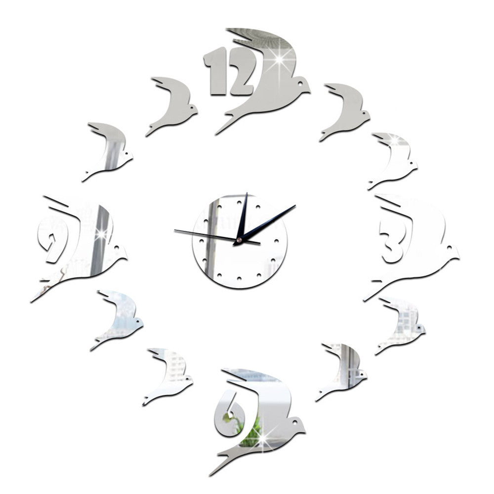 3D Acrylic Wall Clock Swallow Mirror    silver - Mega Save Wholesale & Retail