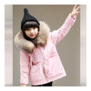 Winter Middle Long Down Coat 100% Fur Collar Girl   pink   120cm - Mega Save Wholesale & Retail - 1