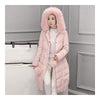 Real Fox Fur Collar Middle Long Down Coat Woman   pink   S - Mega Save Wholesale & Retail - 2