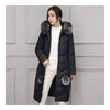 Real Fox Fur Collar Middle Long Down Coat Woman   black   S - Mega Save Wholesale & Retail - 1