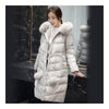 Real Fox Fur Collar Middle Long Down Coat Woman  grey    S - Mega Save Wholesale & Retail - 1
