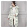 Real Fox Fur Collar Middle Long Down Coat Woman   pea green   S - Mega Save Wholesale & Retail - 1