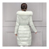 Real Fox Fur Collar Middle Long Down Coat Woman   pea green   S - Mega Save Wholesale & Retail - 3