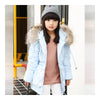 Winter Middle Long Down Coat 100% Fur Collar Girl   light blue    120cm - Mega Save Wholesale & Retail - 1