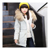 Winter Middle Long Down Coat 100% Fur Collar Girl   silver grey   120cm - Mega Save Wholesale & Retail - 1