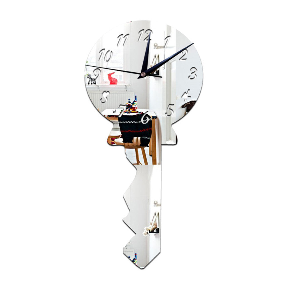 Silent Wall Clock Creative Mirror Key    silver - Mega Save Wholesale & Retail