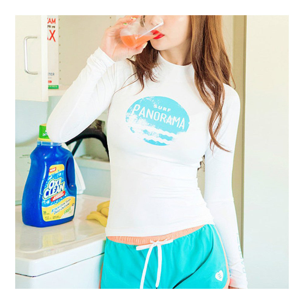 Woman Diving Suit Surfing Yoga Fitness Clothes Tops    white ellipse   S