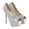 Rhinestone Thin High Heel Peep-toe Thick Sole Platform Paillette Women Thin Shoes  silver