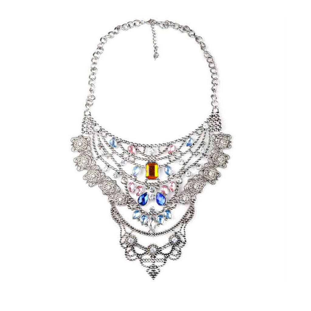 New European Style Alloy Exaggerated Necklace Foreign Trade Ornament Chavicle Necklace Ornament   silver - Mega Save Wholesale & Retail