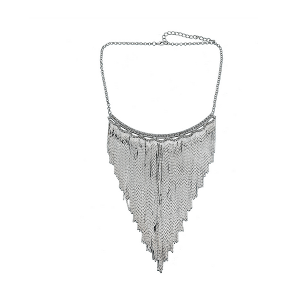 European Fashionable Big Brand Necklace Classic Metal Tassel Necklace Rock and Roll Punk Performance Ornament  silver - Mega Save Wholesale & Retail