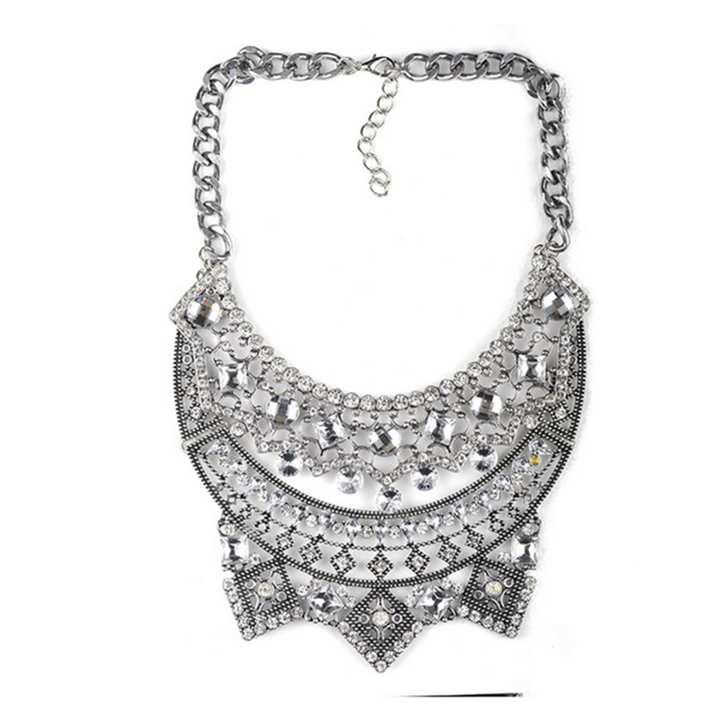 New European Style Necklace Foreign Trade Original Order Alloy Zircon Big Brand Exaggerated Woman Necklace  silver - Mega Save Wholesale & Retail
