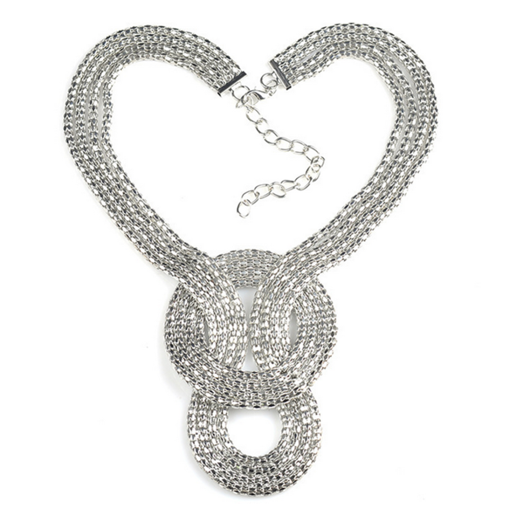 New European Necklace Multi-layer Wide Necklace Fake Collar 8 Shape Clavicle Necklace   silver - Mega Save Wholesale & Retail