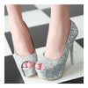 Rhinestone Thin High Heel Peep-toe Thick Sole Platform Paillette Women Thin Shoes  silver - Mega Save Wholesale & Retail - 3