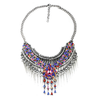 European Exaggerated Big Brand Foreign Trade Necklace Vintage Zircon Flower Tassel Two-layer Necklace Woman   old silver colorful zircon - Mega Save Wholesale & Retail