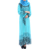Muslim Long Dress Chiffon Printing Women Garments Autumn   sky blue - Mega Save Wholesale & Retail - 1
