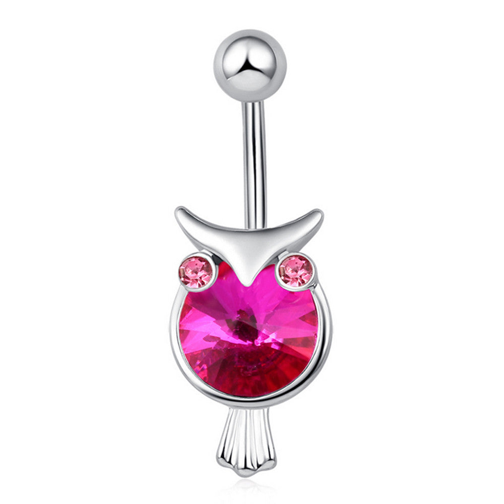Owl Emulational Crystal Navel Ring     platinum plated pink zircon - Mega Save Wholesale & Retail - 1
