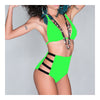 High Waist Swimwear Swimsuit Sexy Vintage Tie Bikini  fluorescent green  S - Mega Save Wholesale & Retail - 1