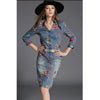 Fashion New Women's Washed Denim Dress Long Slim Casual Jean Dresses Floral printed S - Mega Save Wholesale & Retail - 4