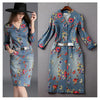 Fashion New Women's Washed Denim Dress Long Slim Casual Jean Dresses Floral printed S - Mega Save Wholesale & Retail - 1
