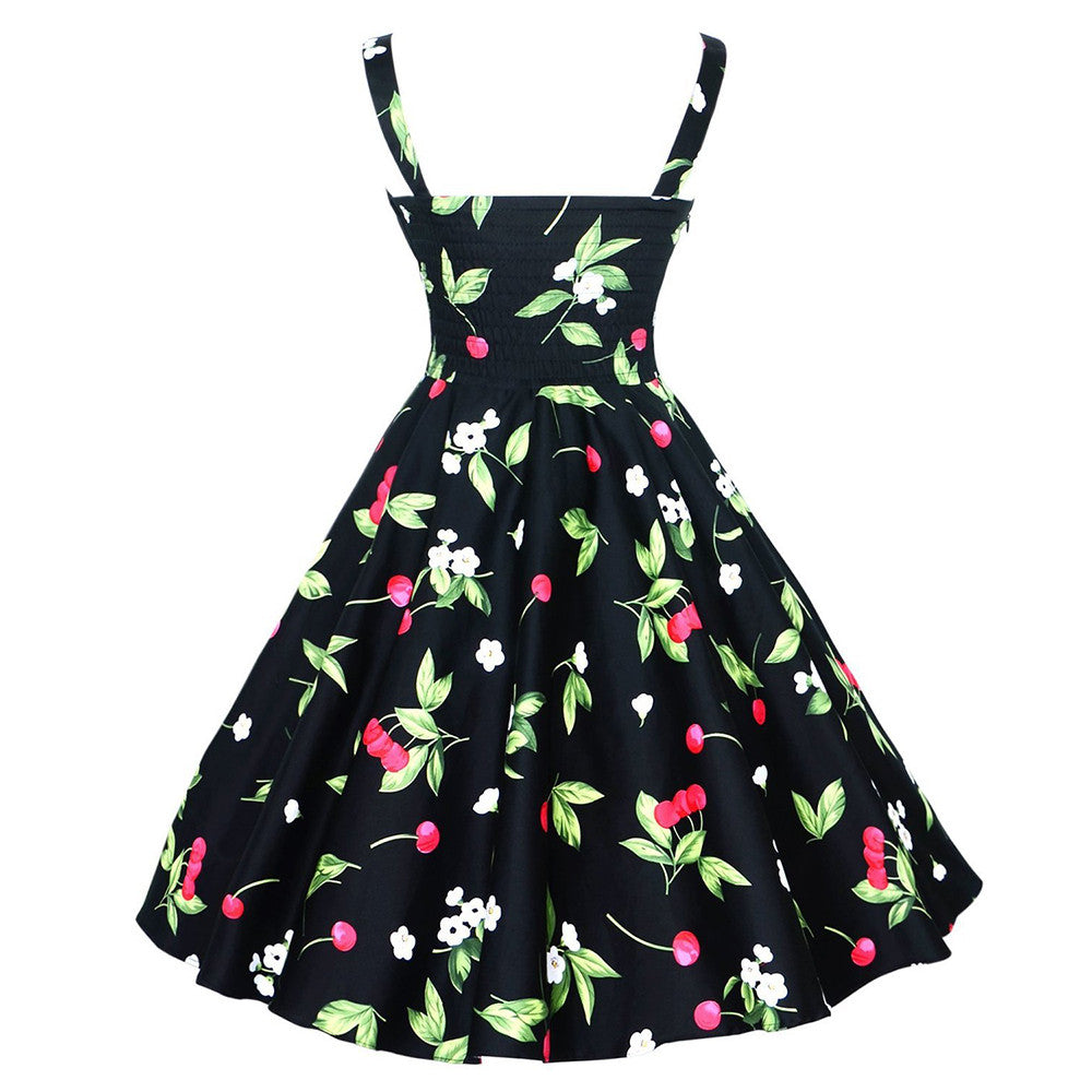 Suspender Dress Fashionable Printing Backless   black   S - Mega Save Wholesale & Retail - 1