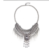 European Exaggerated Big Brand Foreign Trade Necklace Vintage Zircon Flower Tassel Two-layer Necklace Woman    old silver black zircon - Mega Save Wholesale & Retail
